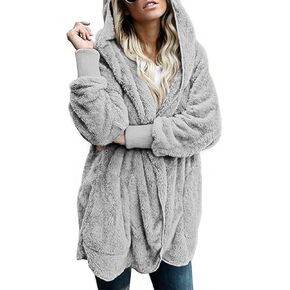 Winter Coats For Women Loose Hooded Jacket Plush Long Sleeve Cardigan Solid Color Coat