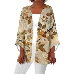 Lightweight Cardigan for Women Summer Casual Blouse Open Front Beach Cover Up Tops Printed 3/4 Sleeve Kimono Cardigan