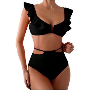 Womens Ruffle Halter Triangle Bikini Sets Two Piece Cheeky Swimsuit String Sexy Bathing Suit Swim Suits Swimwear