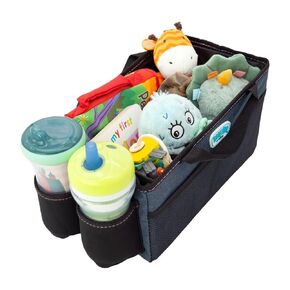 Toddleroo by North States On-the-Go Portable, Car Organizer Caddy with Insulated Cup Holder for Kids, Multiple Pockets, Compact and Foldable, Navy