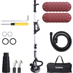 750W Electric Drywall Sander | 7-Speed Adjustable, LED Light, Extendable Handle and 14 Sanding Discs Kit for Ceiling, Wall Renovation (Professional and DIY Use) - 14.8ft Heavy-Duty Cord