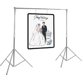 Backdrop Stand, 9.84x9.45Ft Adjustable Heavy Duty Backdrop Stand with Retractable Crossbar Photo Background Support Equipment Stainless Steel Backdrop Stand with Elastic Straps for Photography