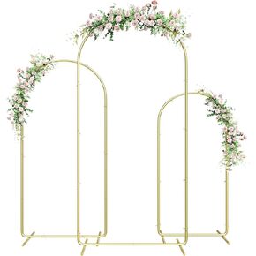 Wedding Arch Backdrop Stand Set of 3,Gold Metal Wedding Arch Stand 4ft,5ft,6ft for Birthday Party Wedding Ceremony Baby Shower Garden Balloon Arch Decoration (Gold, 6ft,5ft,4ft)