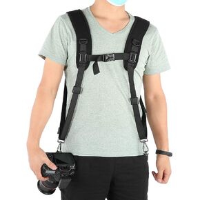 Nylon DSLR Camera Double Shoulder Strap, Soft Breathable Padded Camera Harness, Quick Release Plates for Shock Absorption and Decompression