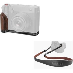 SMALLRIG Wooden Handgrip for for FUJIFILM GFX100RF+Universal Leather Camera Neck Shoulder Strap