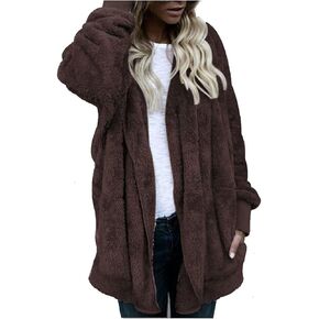 Womens Oversized Sherpa Jacket Baggy Fluffy Fuzzy Hoodie Jackets Comfy Plush Open Front Cardigan Outwear with Pockets
