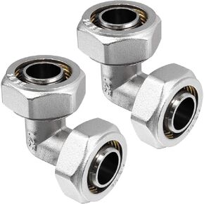 3/4" Elbow Air Line Fittings,3/4" Tubing Air Piping Fittings For Shop Garage Compressed Air line Tube System Kit Brass-Nickel Plated, 200PSI (2 Pack)