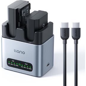 llano 2400mAH NP-FZ100 Battery & 20W Fast Charger Set Dual Slot for Sony Camera A7III, A7IV, A6700, FX3, FX30, A9, A7C,A7CII,A7RV,A7RIII, A6600,ZV-E1,ZV-E10II,A1,FX2, USB-C,LED,Durable CNC Aluminum