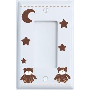 Brown Teddy Bear Light Switch Plate Single Toggle with Brown Moon and Stars/Teddy Bear Nursery Decor (Single Toggle)