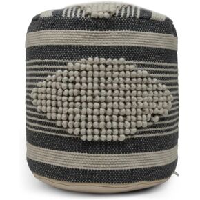 Diamond Handcrafted Beige Dark Grey Fabric Cylindrical Pouf