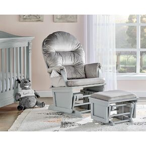 Glider and Ottoman Gray Wood and Light Gray Fabric