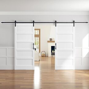 Double 36x84 Inch White Sliding Barn Door with 6.6ft Hardware Kit and Track Connector,5-Panel