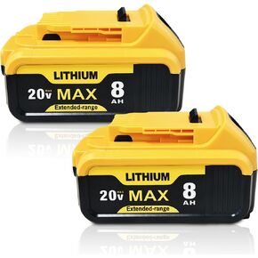 2-Pack Upgraded 8000mAh Replace for Dewalt 20V MAX Battery Compatible with Dewalt DCB200/206/207/201/205 and Cordless Tools Long-Lasting Power