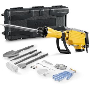 VEVOR Demolition Jack Hammer, 1400W Electric Jackhammer Heavy Duty, 2900 BPM Jack Hammer Concrete Breaker, with 1 Point Chisel, 1 Flat Chisel, Storage Case, Gloves and Goggles, for Demolition