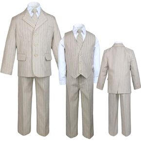 Infant Toddler Boy Teen Tuxedo Formal Party Wedding Pinstripe Suit Taupe S-20