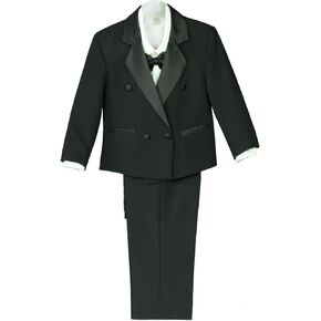 5pc Formal Wedding Baby Kid Boy Black Double Breasted Suit Tuxedo S M L XL 5 6 7