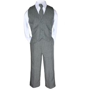 Baby Toddler Boy Recital Formal Wedding Party Tuxedo Suit Gray Vest Set Sm-20