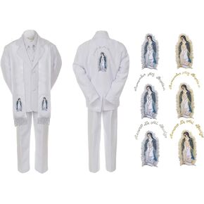 Baby Boy Christening Baptism White Suit Guadalupe Mary Maria Stole & Back Sm-7