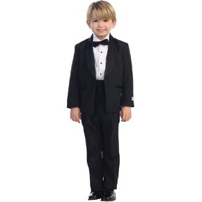 Baby Boys Black No Tail Round Shawl Collar Elegant 5 Pc Tuxedo Suit 6-24M