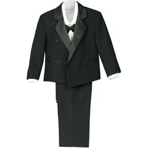 5pc New Born Baby Kid Boy Black Double Breasted Formal Suit Tuxedo Set S-XL 5-7