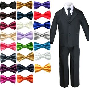 6pc Formal Boy Black Tuxedo Suit w/Satin Colors Bow tie from Baby Boy Teen