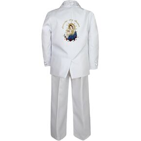 Baby Boy Baptism White Tuxedo Color Embroidery Virgin Maria Pope On Back Sm-7