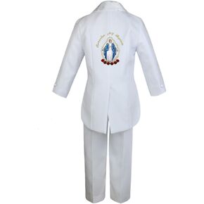 Boy Baby Baptism White Tail Tuxedo English Color Gold Mary Maria On Back Sm-7