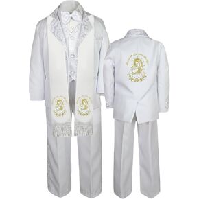 Baby Boy Child Baptism White Paisley Tuxedo All Virgin Maria Pope Spanish Sm-7