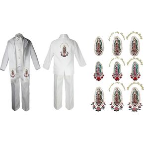 Baby Boy Baptism Formal Paisley Suit Gold Guadalupe Maria on Stole & Back SM-20