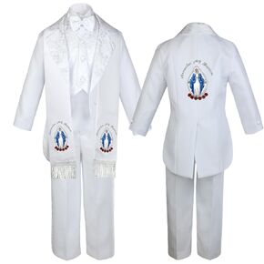 Boy Baby Christian White Tuxedo English Colored Silver Mary Maria Stole Sm-7