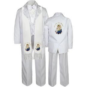 Baby Boy Children Baptism White Tuxedo Color Embroidery Virgin Maria Pope Sm-7