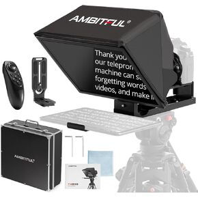 Ambitful T14Pro 14''Teleprompter for Camera,iPad Android Tablet, Smartphone, App Control/No Assembly,Compatible with iOS Android,for Online Teching/Interview/Vlogger/Live Streaming