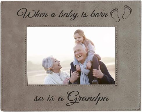 CustomGiftsNow When a Baby is Born so is a Grandpa Laser Engarved Faux Leather Grey Leatherette Wall Hanging/Tabletop 5x7 Vertical Picture Group Family New Grandchild Baby Photo Frame in Saudi Arabia