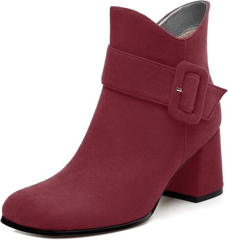 Women's Ankle Boots, Square Toe Chunky Heel Short Boots, Fashion Side Zipper Mid Heel Booties, Party Work Casual Boots in Kuwait