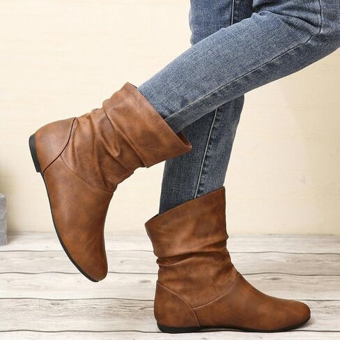 Women's Slouchy Leather Ankle Boots,Low Heel Slouchy Booties with Comfortable Fit,Ladies Soft Genuine Leather for Casual Wear in Saudi Arabia