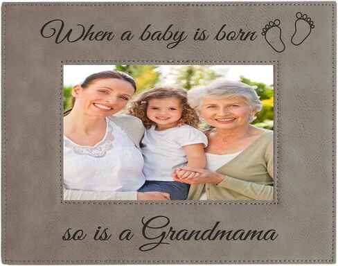 CustomGiftsNow When a Baby is Born so is a Grandmama Laser Engarved Faux Leather Grey Leatherette Wall Hanging/Tabletop 8x10 Vertical Picture Group Family New Grandchild Baby Photo Frame in Saudi Arabia
