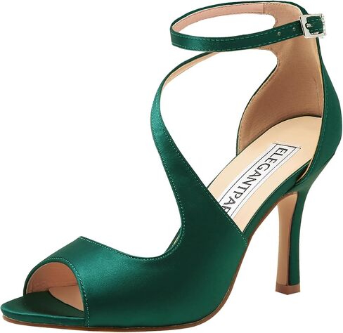 ELEGANTPARK High Heel Sandals for Women, Satin Strappy Wedding Dress Shoes | Adjustable Buckle, 3.5" Peep Toe Shoes for Bride, Wedding Guest, Bridal Reception, Evening Party, Prom and Formal Event in Saudi Arabia
