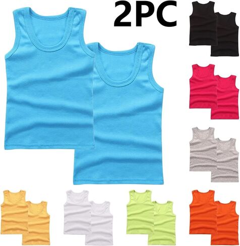 2-Pack Kids Basic Solid Sleeveless Tank Top Comfy Cotton Tee Shirts for Toddler Boys and Girls 2-14 Years in Saudi Arabia