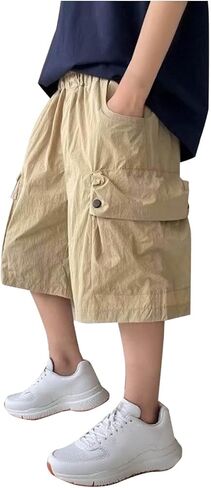 الأولاد الشوراء الصيفية الفضفاضة شورتات البضائع فضفاضة مرنة السحب على المخيمات في الهواء الطلق شورتات المشي لمسافات طويلة مع جيوب رفرف لمدة 5-16 سنة in Kuwait