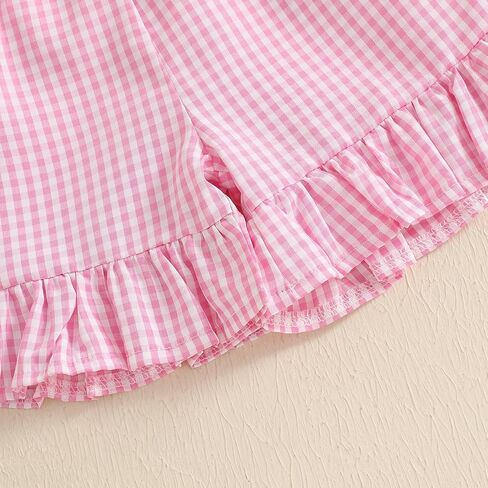 fhutpw Toddler Baby Girls Summer Clothes Smocked Short Sleeve T-Shirt Tops Ruffled Plaid Short Sets Cute Outfits 2Pcs in Saudi Arabia