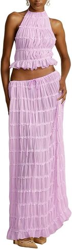 2 Piece Skirt Sets for Women Summer Outfits Strapless Long Skirt Sets Beach Cocktail Club Dress in Saudi Arabia