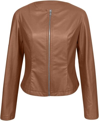 Women's Solid Zipper Coat Suit Jacket PU Leather Jacket Coat Women down Vests Womens Coat in Saudi Arabia