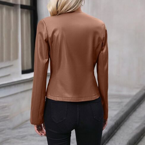 Women's Solid Zipper Coat Suit Jacket PU Leather Jacket Coat Women down Vests Womens Coat in Saudi Arabia