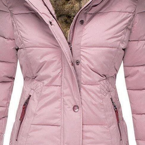 JEsilunmaMY Women's Fleece Lined Insulated Puffer Jacket Winter Coats Fur Hooded Down Parkas Slim Shearling Padded Jacket in Saudi Arabia