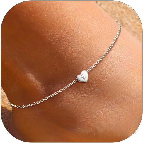 ChicSilver 925 Sterling Silver Initial Anklets for Women Teen Girls Dainty Beach Heart Ankle Bracelet Foot Jewelry-Adjustable Size(with Gift Box) in Kuwait