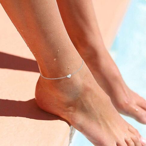 ChicSilver 925 Sterling Silver Initial Anklets for Women Teen Girls Dainty Beach Heart Ankle Bracelet Foot Jewelry-Adjustable Size(with Gift Box) in Kuwait