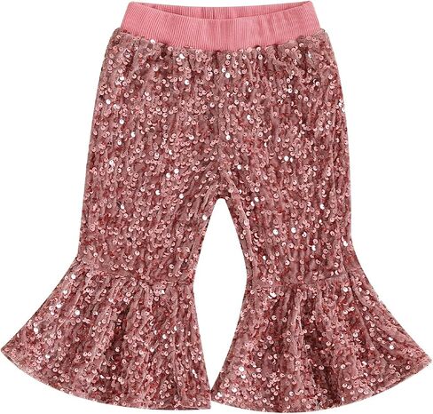 MBMSHEGH Kids Baby Girl Velvet Sequins Bell-Bottoms Pants Fall Ruffle Flare Sparkling Pant Trousers Leggings Toddler Clothes in Saudi Arabia