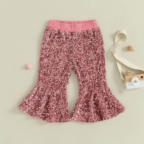 MBMSHEGH Kids Baby Girl Velvet Sequins Bell-Bottoms Pants Fall Ruffle Flare Sparkling Pant Trousers Leggings Toddler Clothes in Saudi Arabia