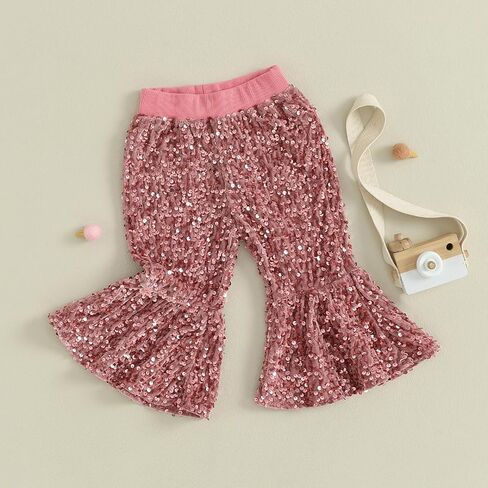 MBMSHEGH Kids Baby Girl Velvet Sequins Bell-Bottoms Pants Fall Ruffle Flare Sparkling Pant Trousers Leggings Toddler Clothes in Saudi Arabia