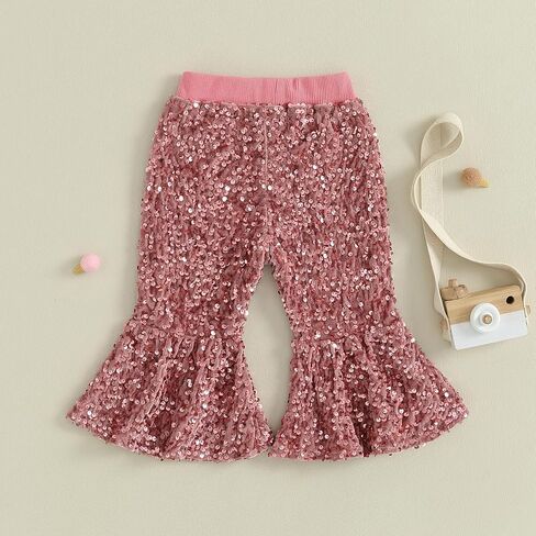 MBMSHEGH Kids Baby Girl Velvet Sequins Bell-Bottoms Pants Fall Ruffle Flare Sparkling Pant Trousers Leggings Toddler Clothes in Saudi Arabia